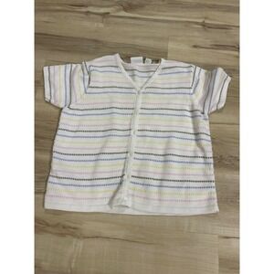 Russ Vintage Pastel Rainbow Striped Knit Cardigan Short Sleeve Sweater Large